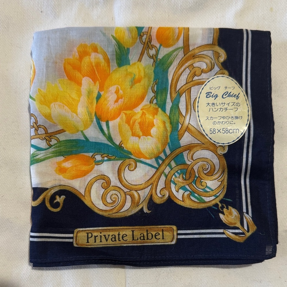Private Label Floral Handkerchief with Yellow and Navy Accents